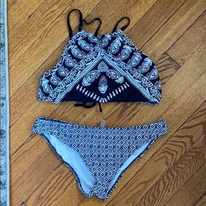 Black and White Halter Bikini Set Size M